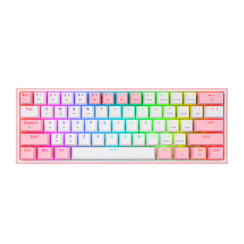 REDRAGON K616-RGB WP FIZZ PRO, Teclado Mecánico multiconexion Blanco y Rosa